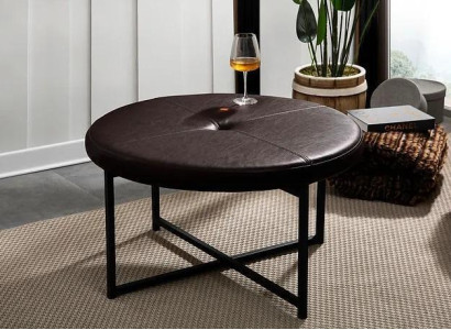 Coffee table high quality Leather table top material Metal Living room Dark brown